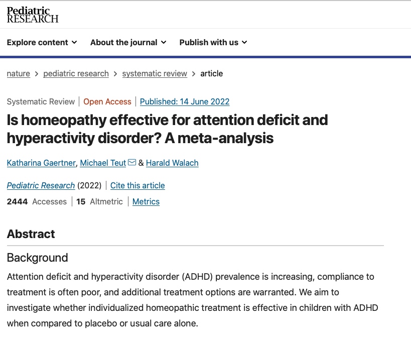 Is homeopathy effective for attention deficit and hyperactivity disorder? A meta-analysis