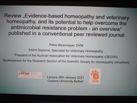 Dr. Petra Weiermayer präsentiert den Review zur Veterinär-/Homöopathie an der Queen´s University in Belfast